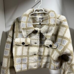 Vigoss Cream and Gray Plaid Teddy Jacket
